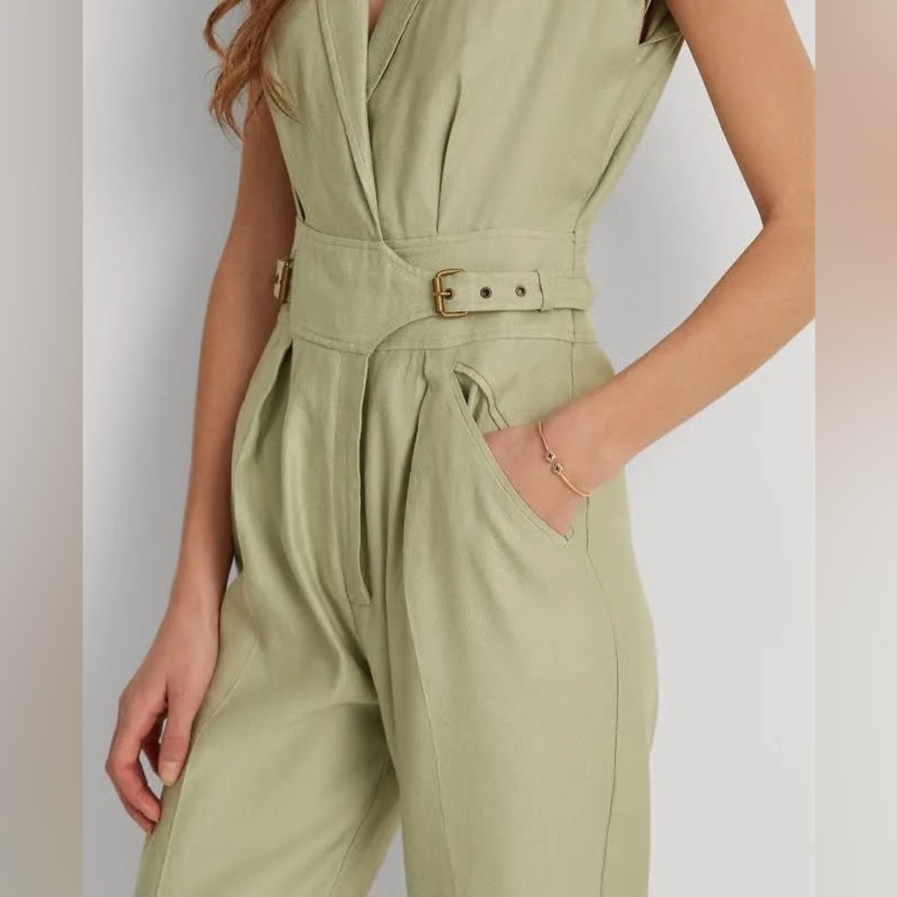 NWT Ralph Lauren Ladies Sage Ranch Belted Linen Jumpsuit